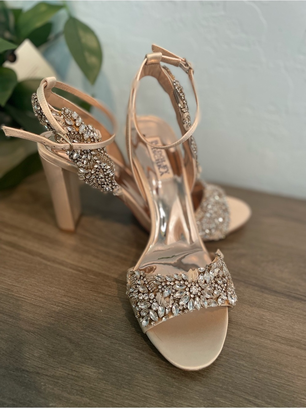 Badgley Mischka Embellished Blush High-Heel Formal Sandal - Picture 4 of 7